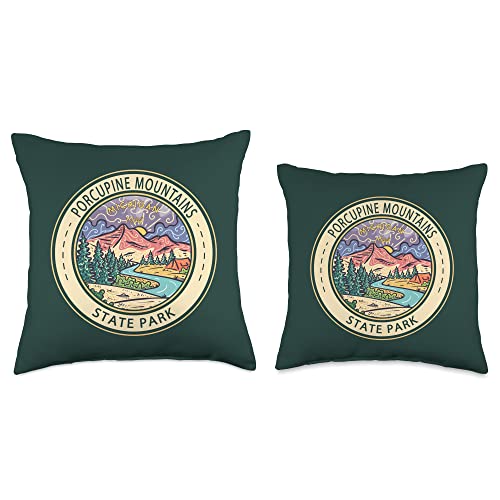 Porcupine Mountains State Park Designs Porcupine Mountains State Park Michigan Badge Vintage Throw Pillow, 16x16, Multicolor