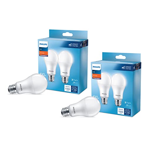 Philips LED Basic Frosted Non-Dimmable A19 Light Bulb - EyeComfort Technology - 800 Lumen - Soft White (2700K) - 10W=60W - E26 Base - Indoor - 4-Pack