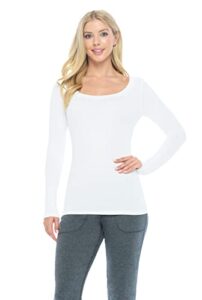 natural uniforms women's long sleeve extra wide scoop-neck t-shirt under scrub (white, medium)