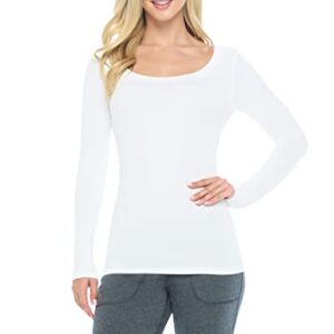 Natural Uniforms Women's Long Sleeve Extra Wide Scoop-Neck T-Shirt Under Scrub (White, Medium)