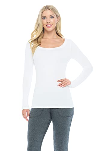 Natural Uniforms Women's Long Sleeve Extra Wide Scoop-Neck T-Shirt Under Scrub (White, Medium)