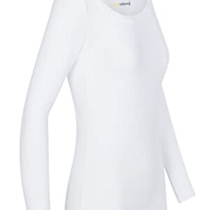 Natural Uniforms Women's Long Sleeve Extra Wide Scoop-Neck T-Shirt Under Scrub (White, Medium)