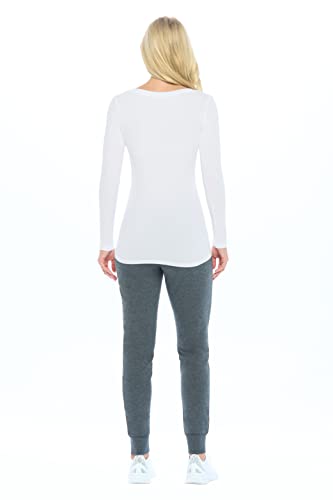 Natural Uniforms Women's Long Sleeve Extra Wide Scoop-Neck T-Shirt Under Scrub (White, Medium)