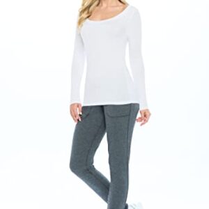 Natural Uniforms Women's Long Sleeve Extra Wide Scoop-Neck T-Shirt Under Scrub (White, Medium)