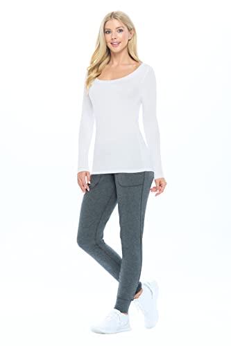 Natural Uniforms Women's Long Sleeve Extra Wide Scoop-Neck T-Shirt Under Scrub (White, Medium)