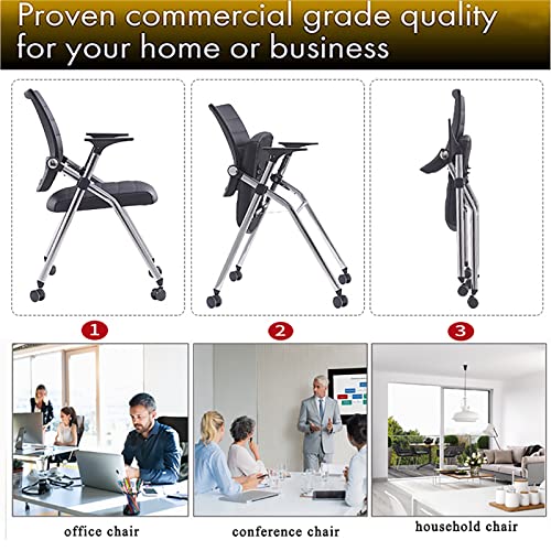 DSHOME Folding Office Chair,Foldable Desk Chair with Wheels,Ergonomic Office Chair with Arms,Comfy Home Office Chair Leather Padded Seat,Black…