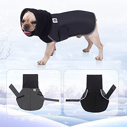 Waterproof Bulldog Clothes Dog Winter Coats,Windproof Turtleneck Fleece Snow Jacket for Small Medium Large French Bulldog English Bulldog American Pit Bull Dogs Black Green