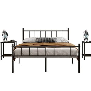 NEW JETO Full Size Platform Bed Frame-Heavy Duty Steel Slats Support King Bed Frame, Metal, Non-Slip Footbed Storage Space Under The Bed, Suitable for Bedroom, Dormitory, Hotel