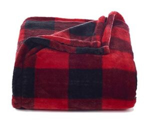 the big one throw blanket, super soft plush red and black buffalo plaid pattern checked throw for couch, or bed cozy lightweight fluffy oversized 5 x 6 ft, living room and bedroom