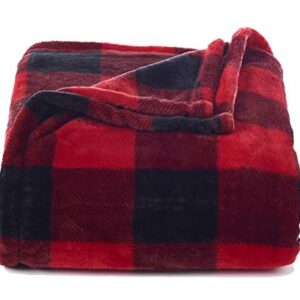 The Big One Throw Blanket, Super Soft Plush Red and Black Buffalo Plaid Pattern Checked Throw for Couch, or Bed Cozy Lightweight Fluffy Oversized 5 x 6 ft, Living Room and Bedroom