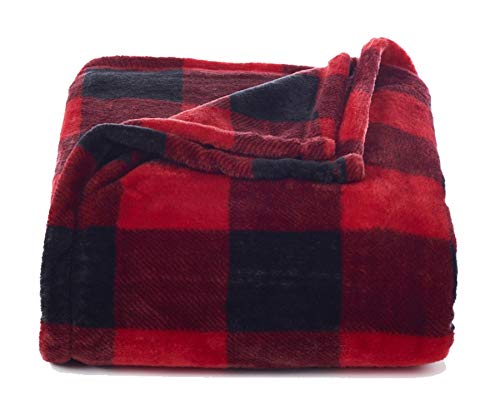 The Big One Throw Blanket, Super Soft Plush Red and Black Buffalo Plaid Pattern Checked Throw for Couch, or Bed Cozy Lightweight Fluffy Oversized 5 x 6 ft, Living Room and Bedroom