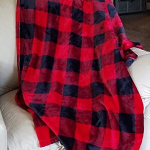 The Big One Throw Blanket, Super Soft Plush Red and Black Buffalo Plaid Pattern Checked Throw for Couch, or Bed Cozy Lightweight Fluffy Oversized 5 x 6 ft, Living Room and Bedroom