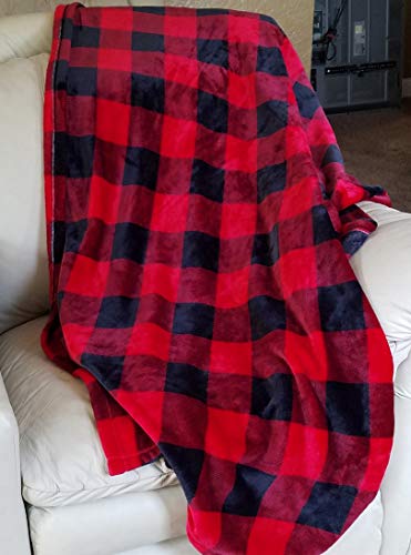 The Big One Throw Blanket, Super Soft Plush Red and Black Buffalo Plaid Pattern Checked Throw for Couch, or Bed Cozy Lightweight Fluffy Oversized 5 x 6 ft, Living Room and Bedroom