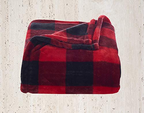 The Big One Throw Blanket, Super Soft Plush Red and Black Buffalo Plaid Pattern Checked Throw for Couch, or Bed Cozy Lightweight Fluffy Oversized 5 x 6 ft, Living Room and Bedroom