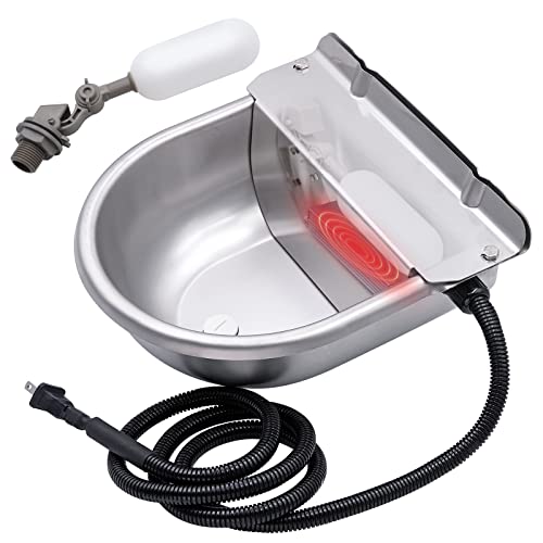 HHNIULI Automatic Heated Water Bowl for Dogs, 110V 304 Stainless Steel Large Outdoor Dog Water Bowl Dispenser Trough Waterer for Dogs Horse Cattle Sheep Goat Cow