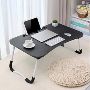 Folding Computer Desk Portable Bed Tray Lazy Desk Serving Tray Desk with Water Bottle Holder Laptop PC Desk with Storage Drawer Corner Table with Slot Lap (Color : Black)