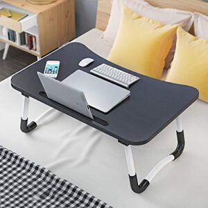 Folding Computer Desk Portable Bed Tray Lazy Desk Serving Tray Desk with Water Bottle Holder Laptop PC Desk with Storage Drawer Corner Table with Slot Lap (Color : Black)