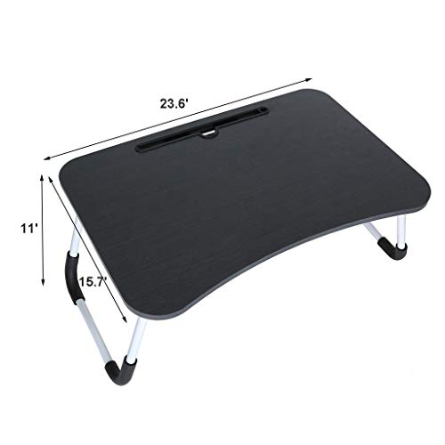 Folding Computer Desk Portable Bed Tray Lazy Desk Serving Tray Desk with Water Bottle Holder Laptop PC Desk with Storage Drawer Corner Table with Slot Lap (Color : Black)