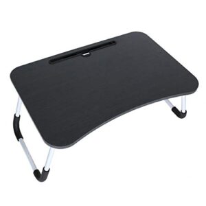 portable bed tray lazy desk serving tray desk folding computer desk with water bottle holder laptop pc desk with storage drawer corner table with slot lap (color : black)