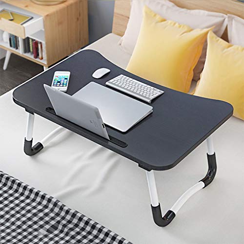 Portable Bed Tray Lazy Desk Serving Tray Desk Folding Computer Desk with Water Bottle Holder Laptop PC Desk with Storage Drawer Corner Table with Slot Lap (Color : Black)