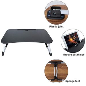 Portable Bed Tray Lazy Desk Serving Tray Desk Folding Computer Desk with Water Bottle Holder Laptop PC Desk with Storage Drawer Corner Table with Slot Lap (Color : Black)