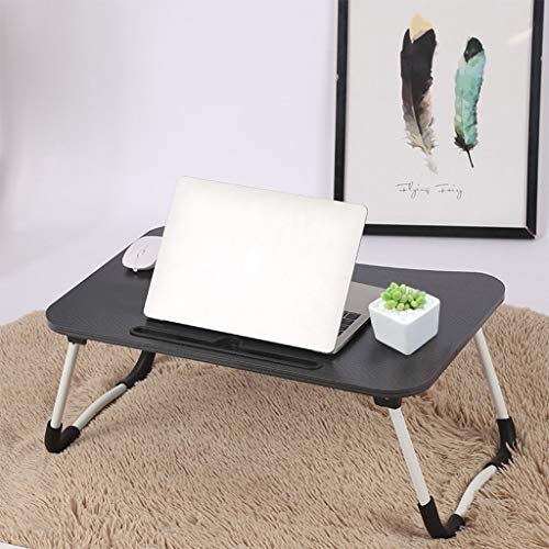 Folding Computer Desk Laptop PC Lazy Bed Table with Storage Drawer Serving Tray Bed Table with Slot Lap Work Desk Corner Desk Portable Small Desk with Water Bottle Holder Eating (Color : Black)