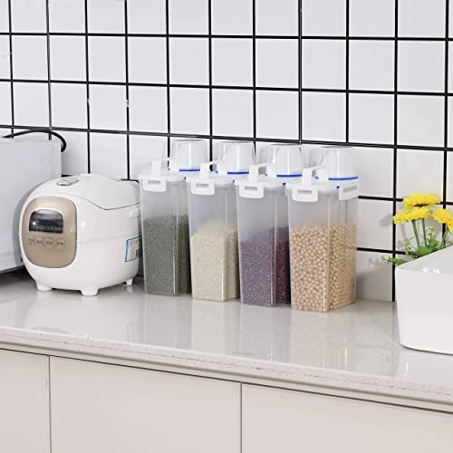 4Pack Food Storage Containers with Lids Airtight and Measuring Cup for Flour,Sugar,Grain,Rice & Baking Supply-Airtight Kitchen & Pantry Bulk Food Storage for Kitchen Organization,Clear 2.5L