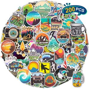funxee 200pcs waterproof vinyl stickers - personalize belongings decal with outdoor, nature, adventure, national park, hiking, camping, and travel themes, decor idea for water bottles, laptops, phone