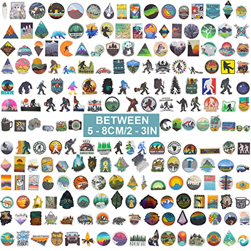 Funxee 200Pcs Waterproof Vinyl Stickers - Personalize Belongings Decal with Outdoor, Nature, Adventure, National Park, Hiking, Camping, and Travel Themes, Decor Idea for Water Bottles, Laptops, Phone