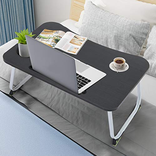 Lazy Laptop Foldable Table Desk Portable Large Bed Tray Desk Multifunction Small Corner Desk with Storage Drawers and Cup Holder Serving Tray Dining Table with Slot for Eating (Color : Black)