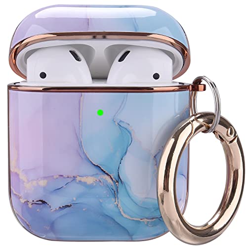 OLEBAND Airpod Case Cover with Keychain and Cute Skin,Hard and Shockproof iPods Case Cover for Women and Girls,Accessory Sets Air pod 2 and 1(Watercolor Marble)