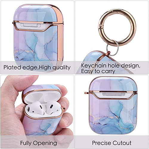 OLEBAND Airpod Case Cover with Keychain and Cute Skin,Hard and Shockproof iPods Case Cover for Women and Girls,Accessory Sets Air pod 2 and 1(Watercolor Marble)