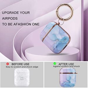 OLEBAND Airpod Case Cover with Keychain and Cute Skin,Hard and Shockproof iPods Case Cover for Women and Girls,Accessory Sets Air pod 2 and 1(Watercolor Marble)