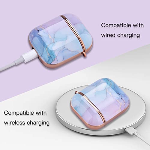 OLEBAND Airpod Case Cover with Keychain and Cute Skin,Hard and Shockproof iPods Case Cover for Women and Girls,Accessory Sets Air pod 2 and 1(Watercolor Marble)