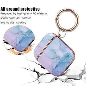 OLEBAND Airpod Case Cover with Keychain and Cute Skin,Hard and Shockproof iPods Case Cover for Women and Girls,Accessory Sets Air pod 2 and 1(Watercolor Marble)