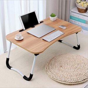 laptop bed tray folding desk portable lazy lap table with storage drawer and water bottle holder serving tray dining table with slot for eating working on bed computer desk (color : khaki)