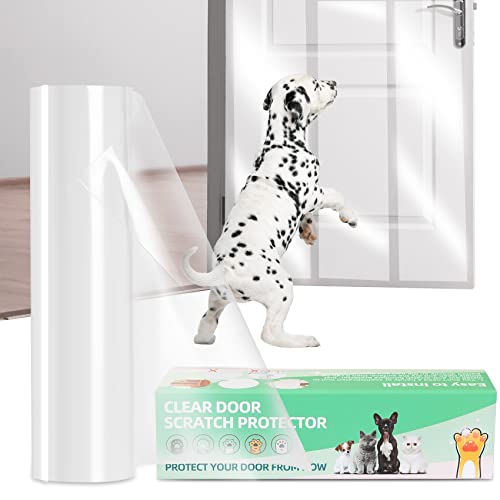 KDAOQN Door Protector from Dog Scratching, Transparent Vinyl Stickers Dog Scratch Door Protector, Custom-fit Furniture & Door Scratch-Guard Wrap, Dog Scratch Furniture Protector (79x8.3In)