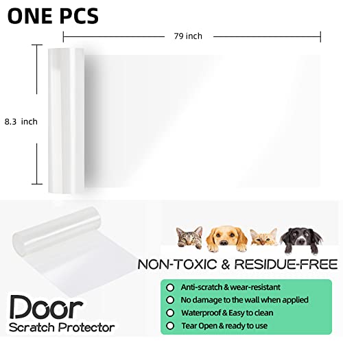 KDAOQN Door Protector from Dog Scratching, Transparent Vinyl Stickers Dog Scratch Door Protector, Custom-fit Furniture & Door Scratch-Guard Wrap, Dog Scratch Furniture Protector (79x8.3In)