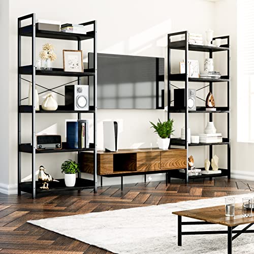 APPOLYN 5 Tier Bookshelf with 2 Hooks, Tall Bookcase, Modern Book Shelves Organizer, Bookshelves for Bedroom, Living Room and Home Office, Black