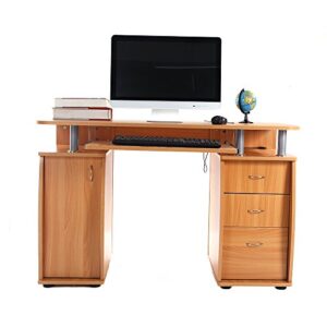 XYZTech 45 Inch Home & Office Computer Desk with 3 Drawers Writing Study Computer Table Workstation with Detachable Sliding Slide-Out Keyboard Tray Shelf (Wood Color)