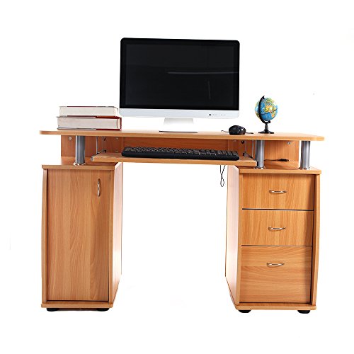 XYZTech 45 Inch Home & Office Computer Desk with 3 Drawers Writing Study Computer Table Workstation with Detachable Sliding Slide-Out Keyboard Tray Shelf (Wood Color)