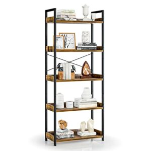 appolyn 5 tier bookshelf with 2 hooks, tall bookcase, modern book shelves organizer, bookshelves for bedroom, living room and home office, vintage