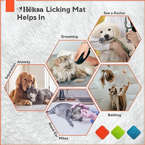 Heksa Dogs & Cats 2-Pack Slow Feeder & Non-Slip Lick Mats with Spatula for Anxiety Relief. Food-Grade, Dishwasher, Freezer & Oven Safe Dog Lick Mat