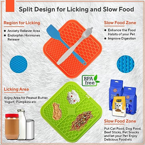 Heksa Dogs & Cats 2-Pack Slow Feeder & Non-Slip Lick Mats with Spatula for Anxiety Relief. Food-Grade, Dishwasher, Freezer & Oven Safe Dog Lick Mat