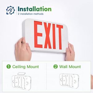 FREELICHT Red LED Exit Sign with Battery Backup，Exit Sign for Business，Easy to Install，UL Certified，AC 120/277V，Pack of 4