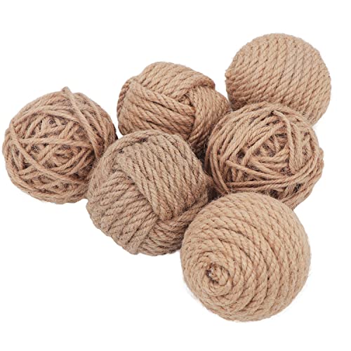 Pack of 6 Orbs Decorative Balls 2.8" Assorted Jute Rope Spheres Orbs Rustic Decorative Balls for Centerpiece Bowl Fillers Farmehouse, Vase Tray Filler, Home Tabletop Décor, Housewarming Gift (Brown)