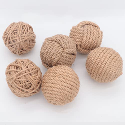 Pack of 6 Orbs Decorative Balls 2.8" Assorted Jute Rope Spheres Orbs Rustic Decorative Balls for Centerpiece Bowl Fillers Farmehouse, Vase Tray Filler, Home Tabletop Décor, Housewarming Gift (Brown)