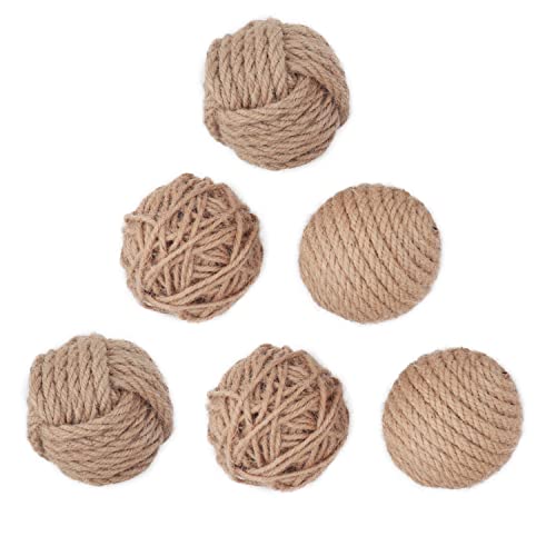 Pack of 6 Orbs Decorative Balls 2.8" Assorted Jute Rope Spheres Orbs Rustic Decorative Balls for Centerpiece Bowl Fillers Farmehouse, Vase Tray Filler, Home Tabletop Décor, Housewarming Gift (Brown)