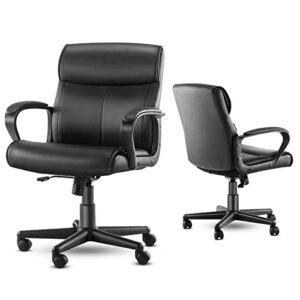 home office chair - mid back executive task chair adjustable computer desk chair with lumbar support, padded armrest, swivel rolling, wheels, comfy cushion seat for work, study