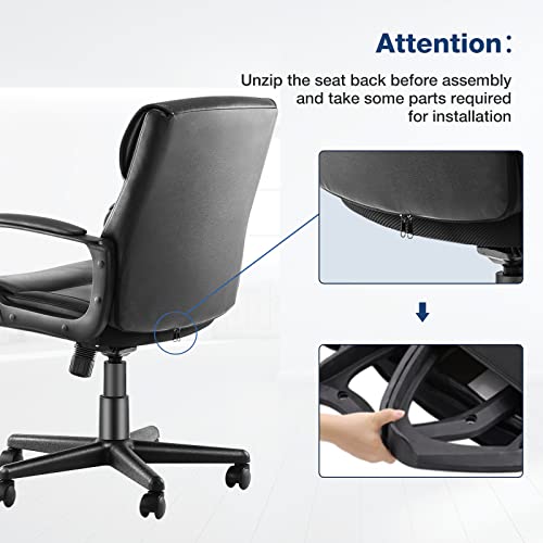 Home Office Chair - Mid Back Executive Task Chair Adjustable Computer Desk Chair with Lumbar Support, Padded Armrest, Swivel Rolling, Wheels, Comfy Cushion Seat for Work, Study